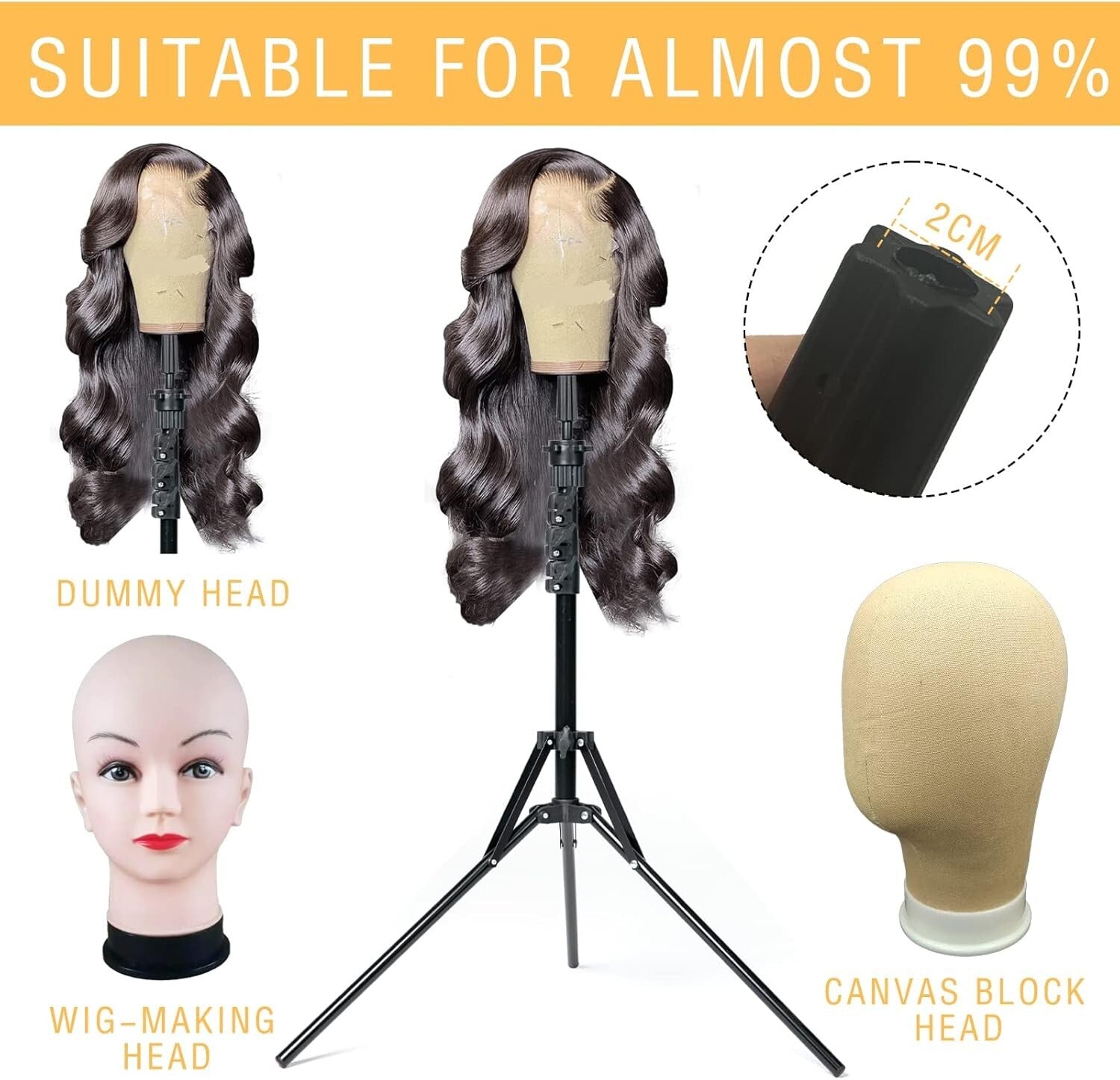 Versatile Tripod Wig Stand with Heating Hot Comb: Ideal for Cosmetology Training