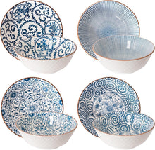 Load image into Gallery viewer, Elegant Ceramic 40 Oz Ramen Bowls Set of 4 - Blue and White Vintage Style
