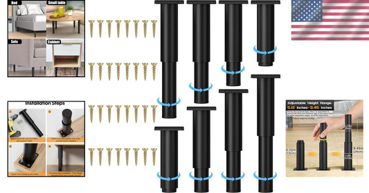 8 Heavy-Duty Adjustable Furniture Legs - Modern Black Metal Legs for Home Decor
