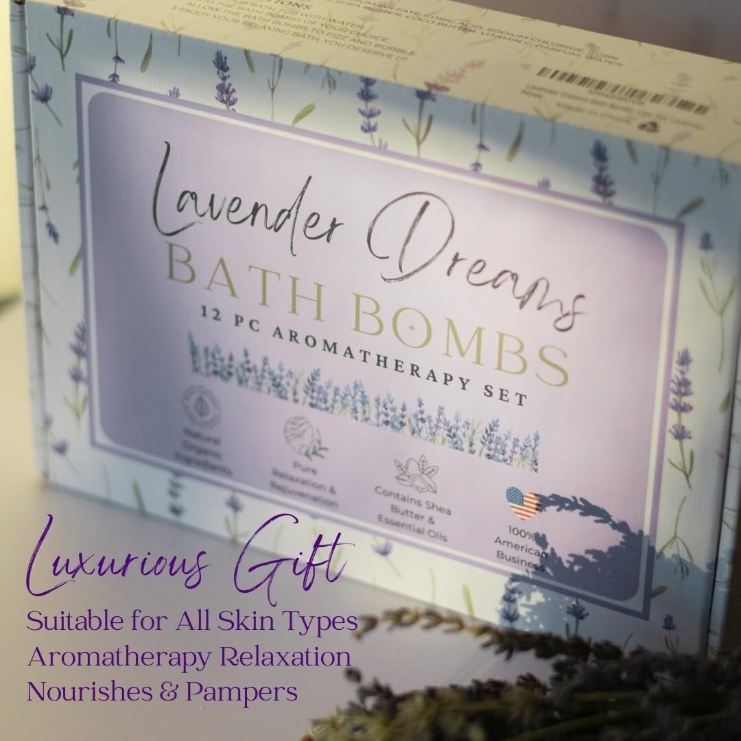 Aromatherapy Lavender Bath Bombs - 12 Large Organic Bath Balls for Relaxation