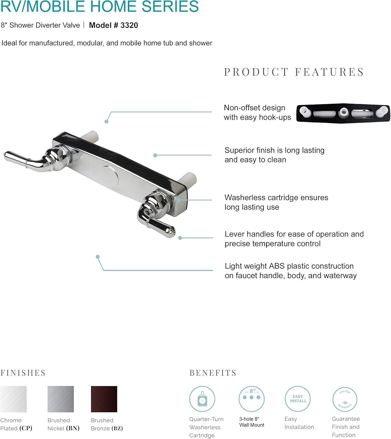Efficient Two Handle Shower Diverter with Quarter-Turn Stops for Precise Control