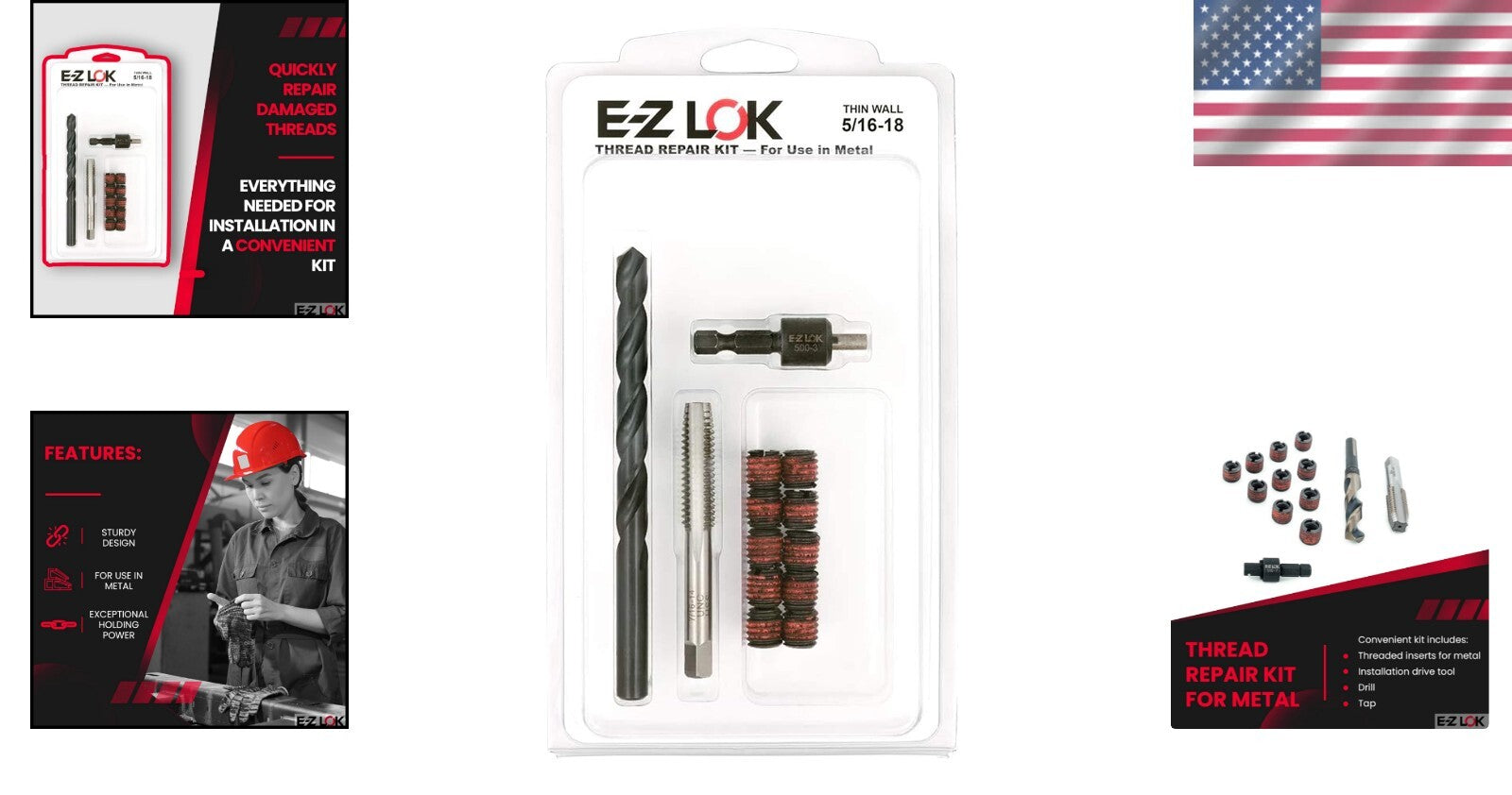 Durable Thread Repair Kit with Installation Tools for 5/16-18 Soft Metal Inserts