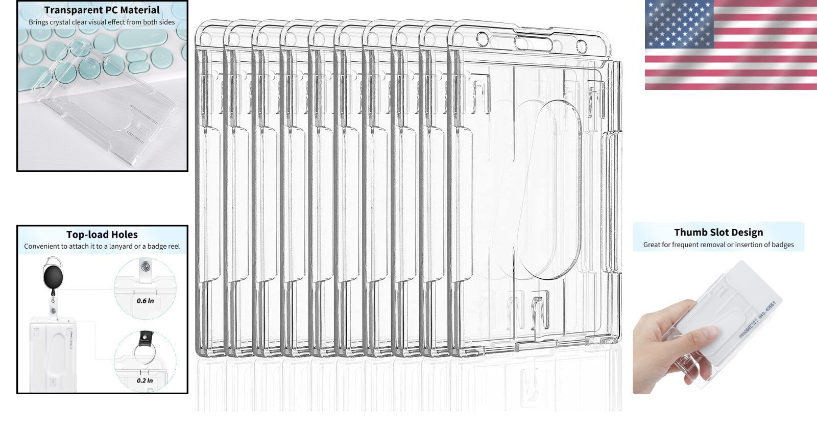 Durable 2-Card Vertical Badge Holders - 50 Pack with Clear PC Protection