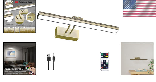 Elegant 16" Picture Light with Remote for Artwork, Adjustable & Timed in Brass