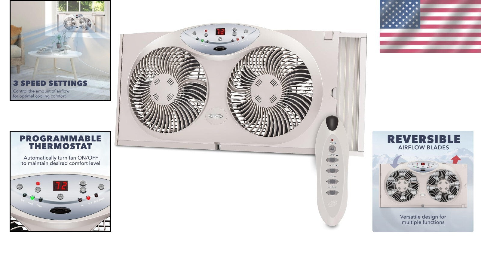 Bionaire Thin Window Fan with Programmable Thermostat & Remote Control