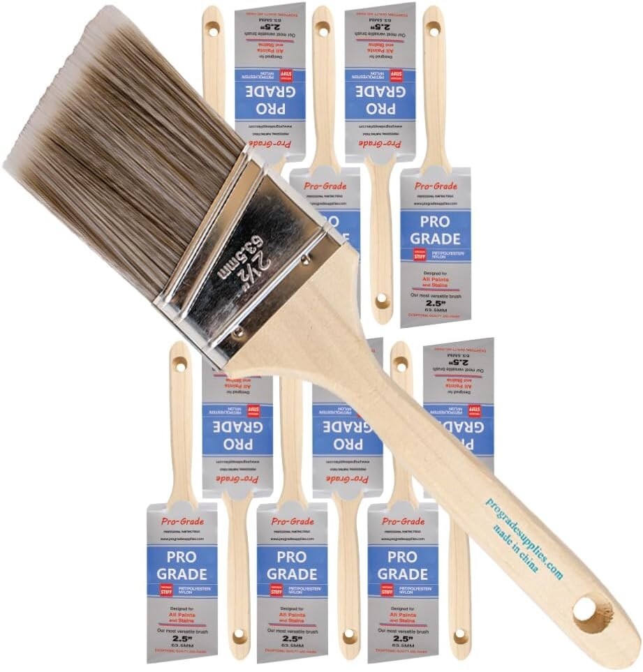 12-Pack 2.5-Inch Angle Paint Brushes with Comfort Grip for Precision Painting