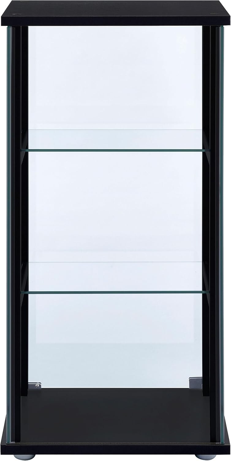Elegant 34-inch 3-Tier Black Tempered Glass Curio Cabinet - Modern Display Case