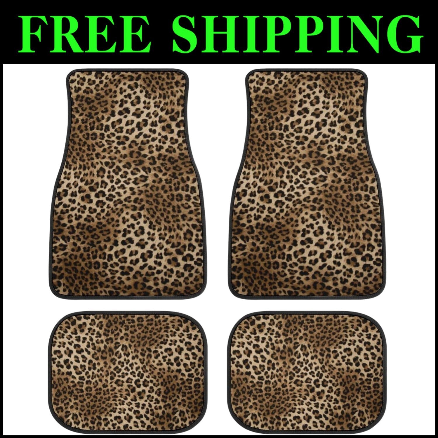 Stylish Leopard Print Car Floor Mats Set of 4 - Universal Fit for All Vehicles