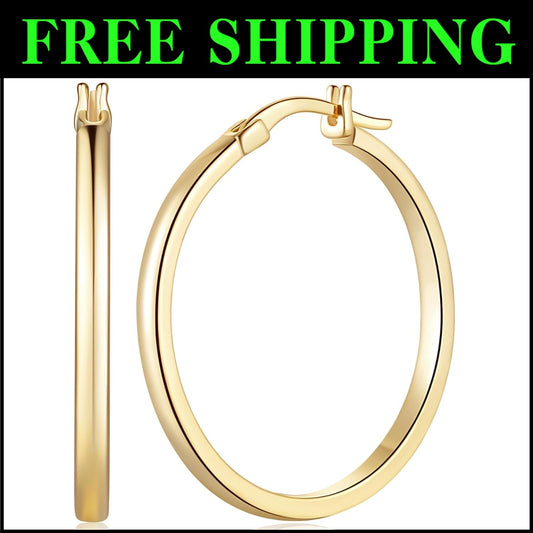 Timeless 14K Gold Hoop Earrings for Women - Secure Clasp and Gift-Ready Box