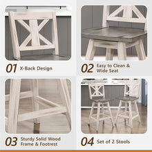 Load image into Gallery viewer, Set of 2 Rustic Solid Wood Swivel Counter Stools with Foot Rest - White Finish