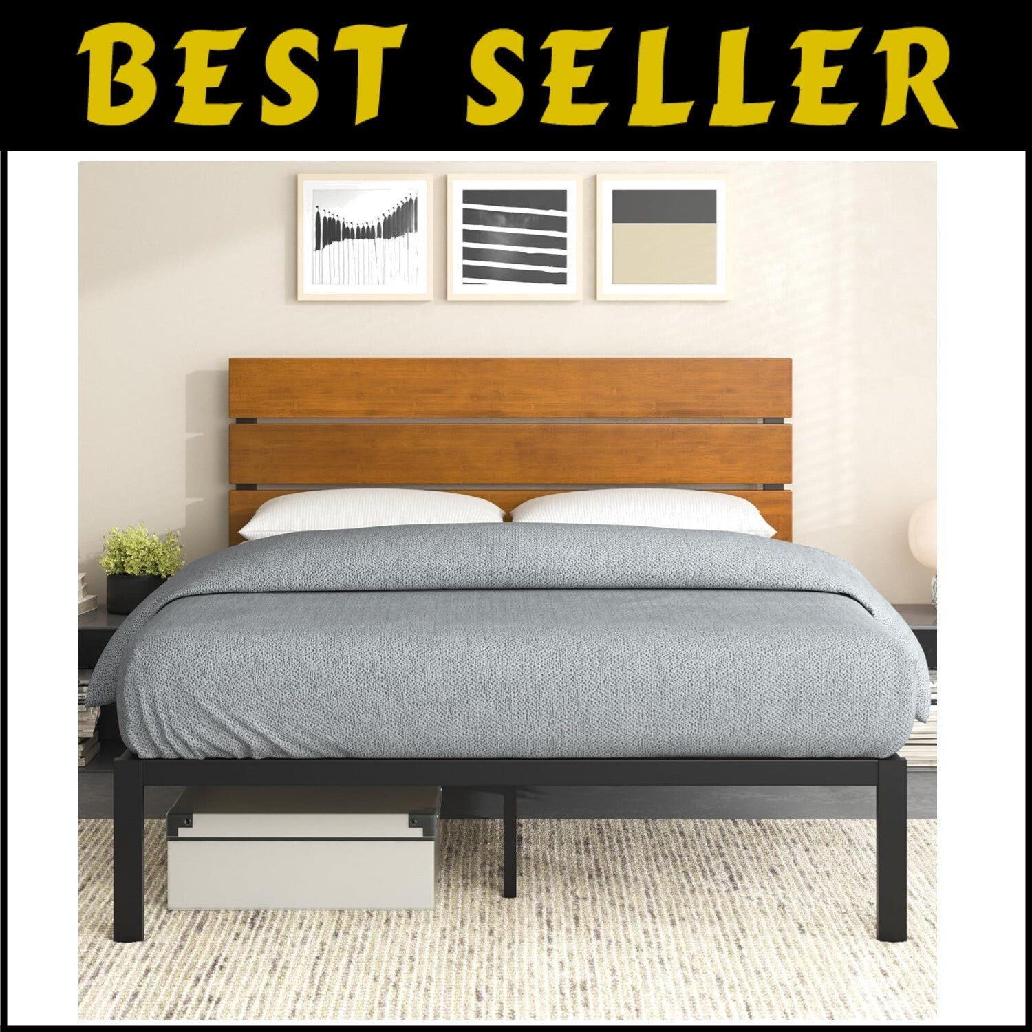 Paul Twin Metal and Bamboo Bed Frame - Easy Assembly, Stylish Under-Bed Storage