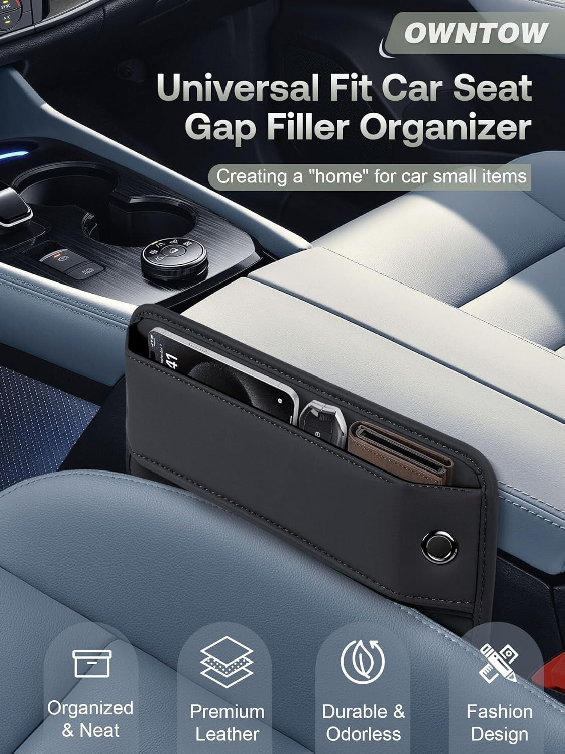 Elegant Leather Car Seat Organizer - 2-Pack Universal Gap Fillers for Interiors