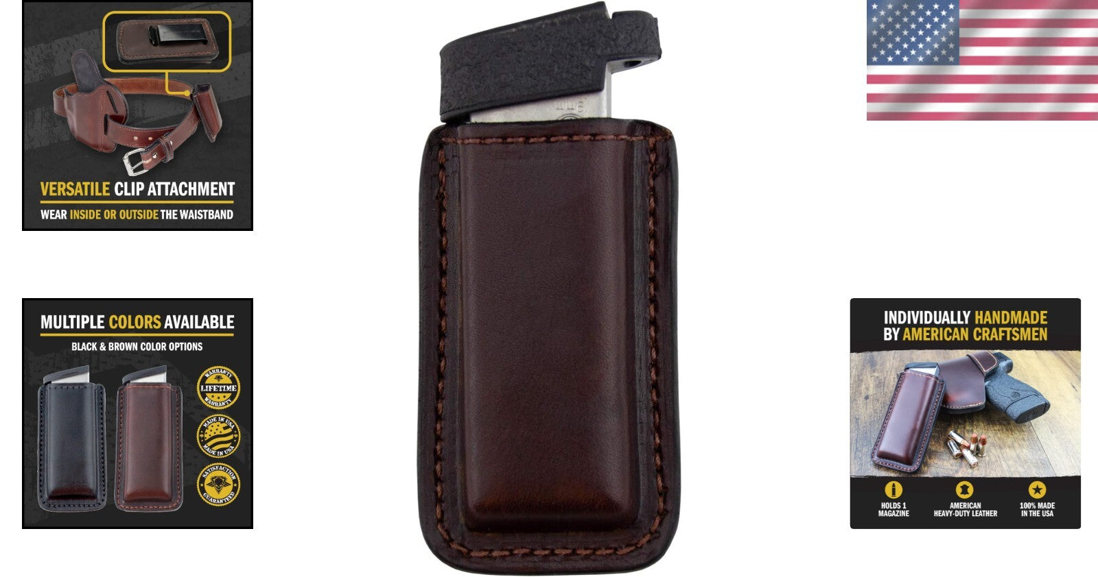 Elegant Multi-Fit Leather Magazine Holder for 9mm, .40, .45, and .380 Pistols