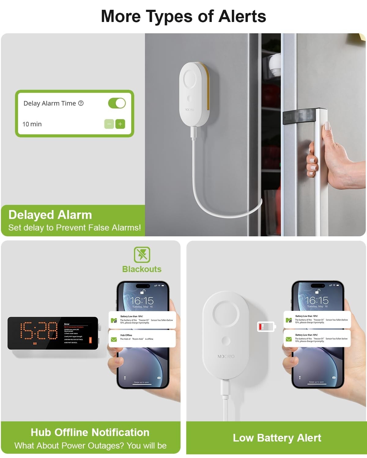 Digital Freezer Alarm with Remote App Notification and 2-Year Logging - 2 Pack