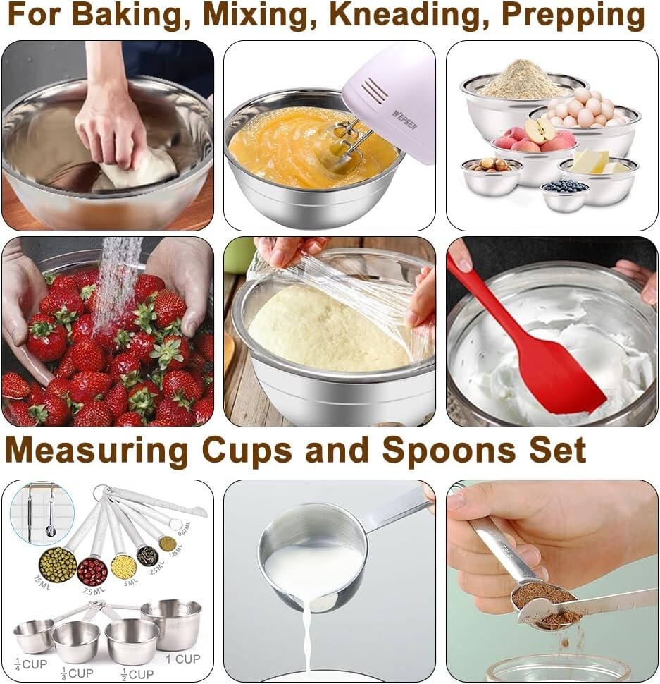 Versatile Electric Mixing Bowl Set - 200W Mixer with Dishwasher-Safe Attachments