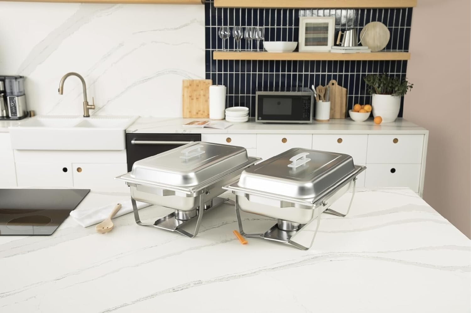 Elegant 4 Pack 8 Quart Stainless Steel Chafers – Keeps Food Warm and Ready