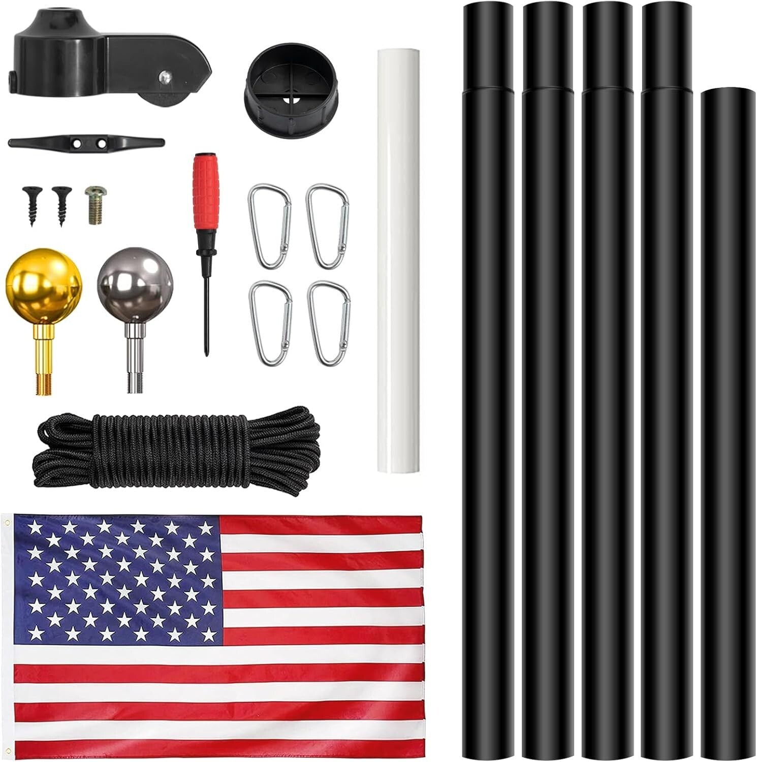 Sturdy 20FT Aluminum Flag Pole Kit with Golden Ornament & Durable Accessories