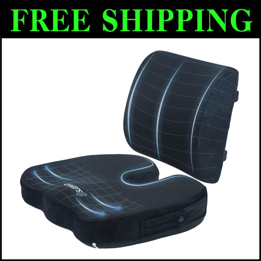 Orthopedic Memory Foam Seat Cushion for Back Pain Relief - Portable & Adjustable