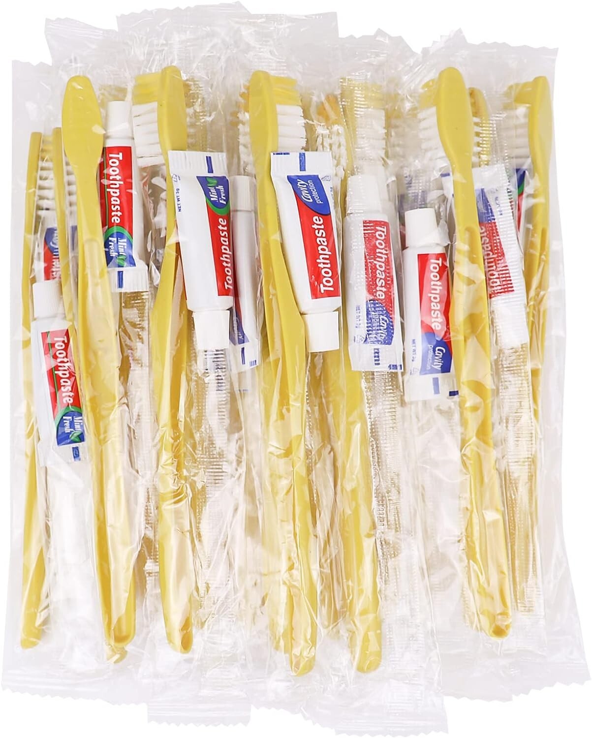 Economical 300 Pack Yellow Disposable Toothbrushes with Toothpaste for Charities