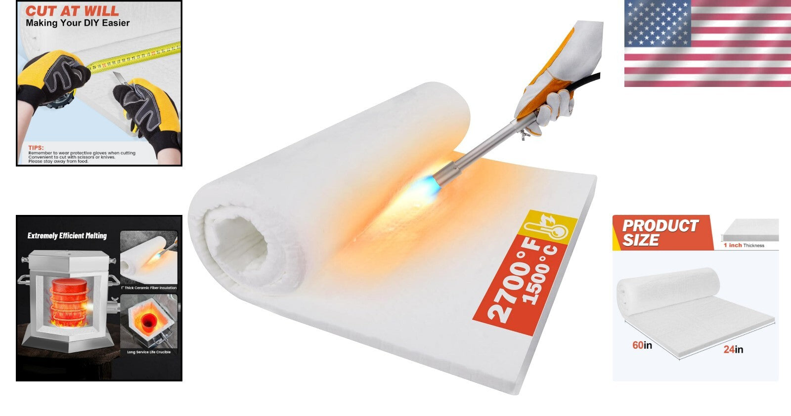 Ceramic Insulation Blanket 60"x24"x1" - Fireproof for Wood Stoves & Pizza Ovens