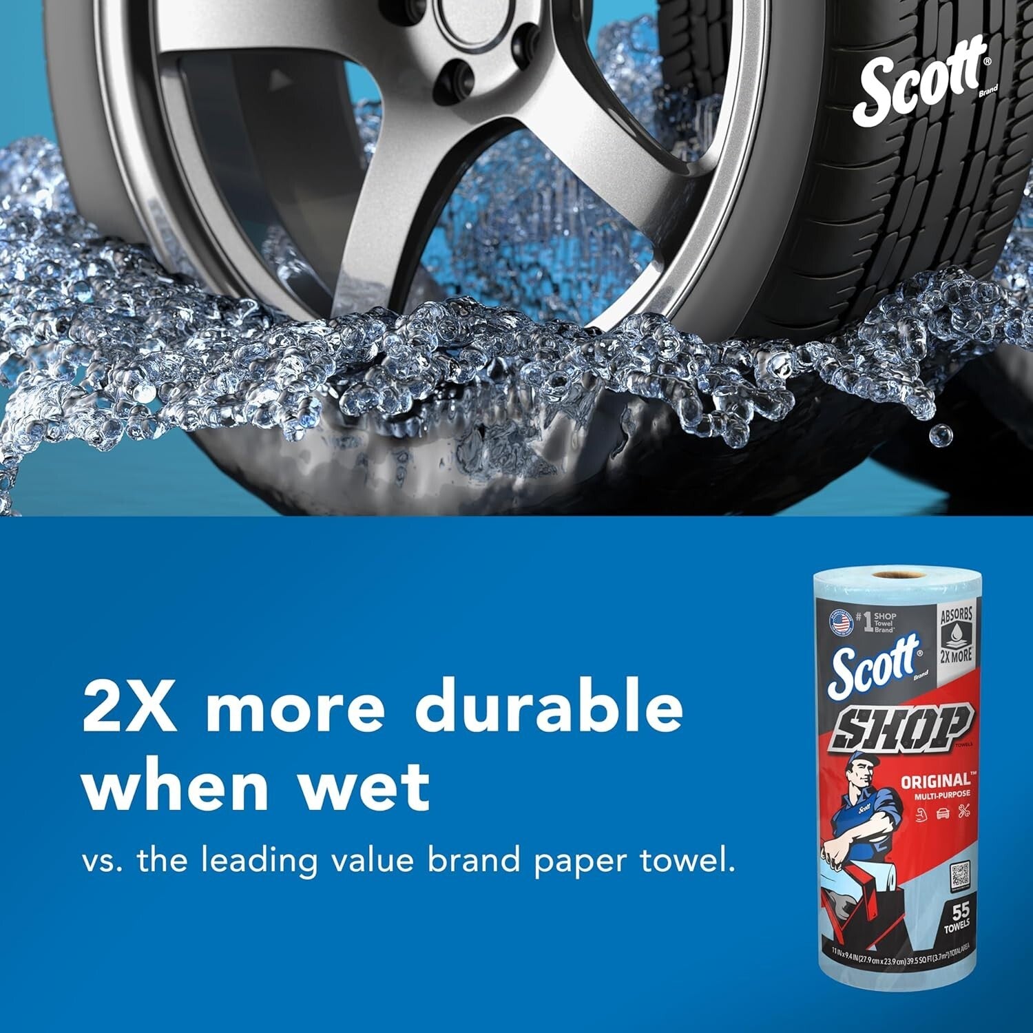 High Absorbency Scott Blue Shop Towels: 30 Rolls of 9.4" x 11" Perforated Sheets