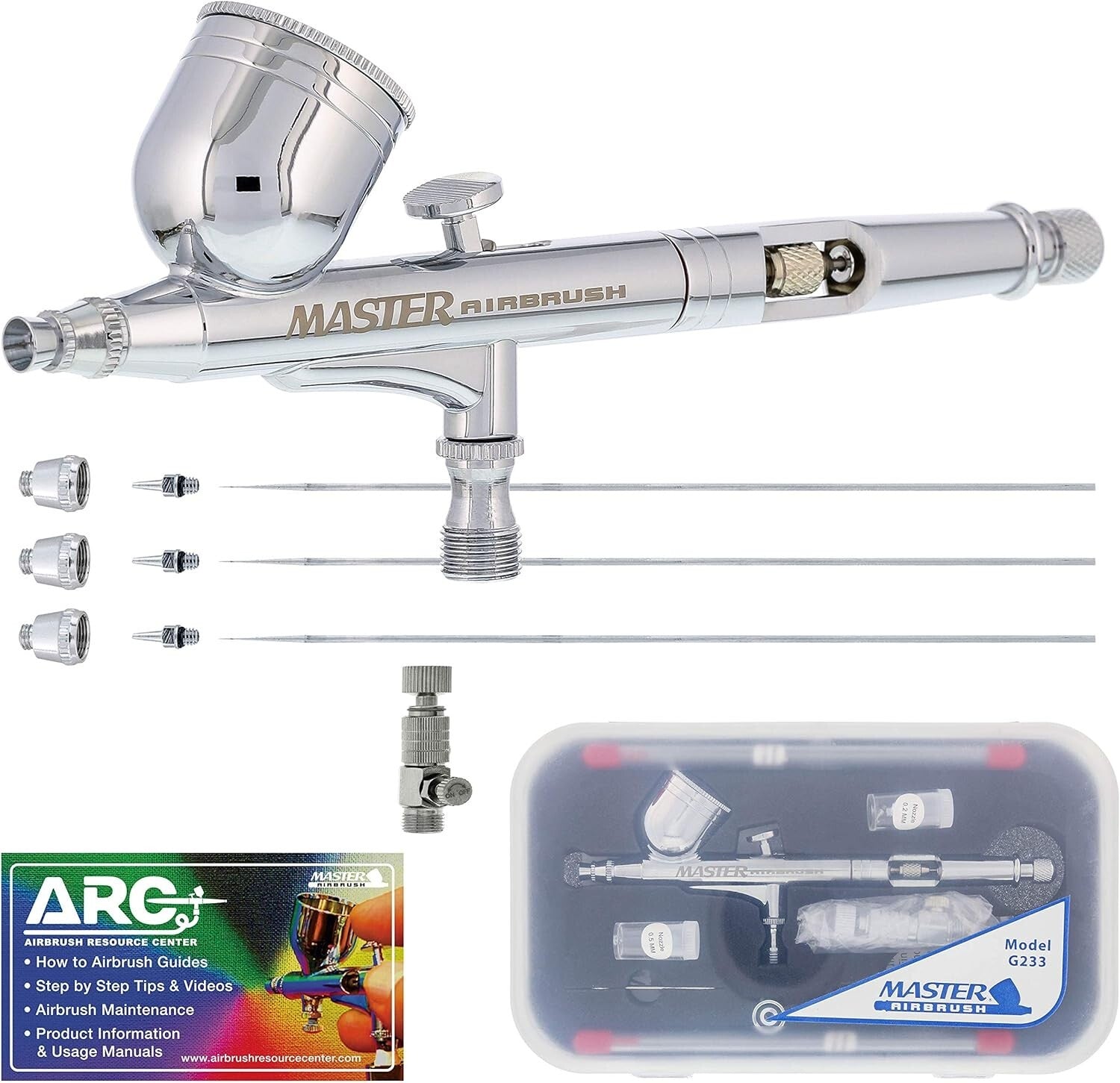 Professional G233 Airbrush Dual-Action Kit - 3 Nozzle Setup for All Applications