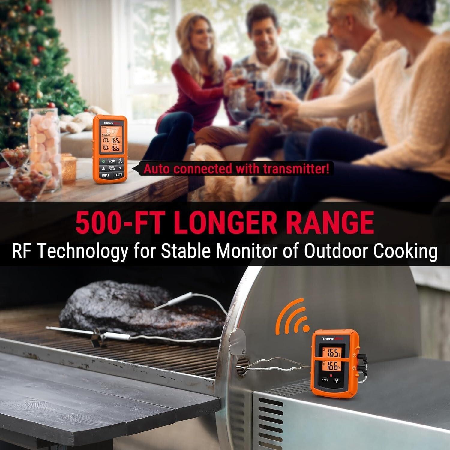 Digital Bluetooth Meat Thermometer with Dual Probes - 500FT Wireless Range