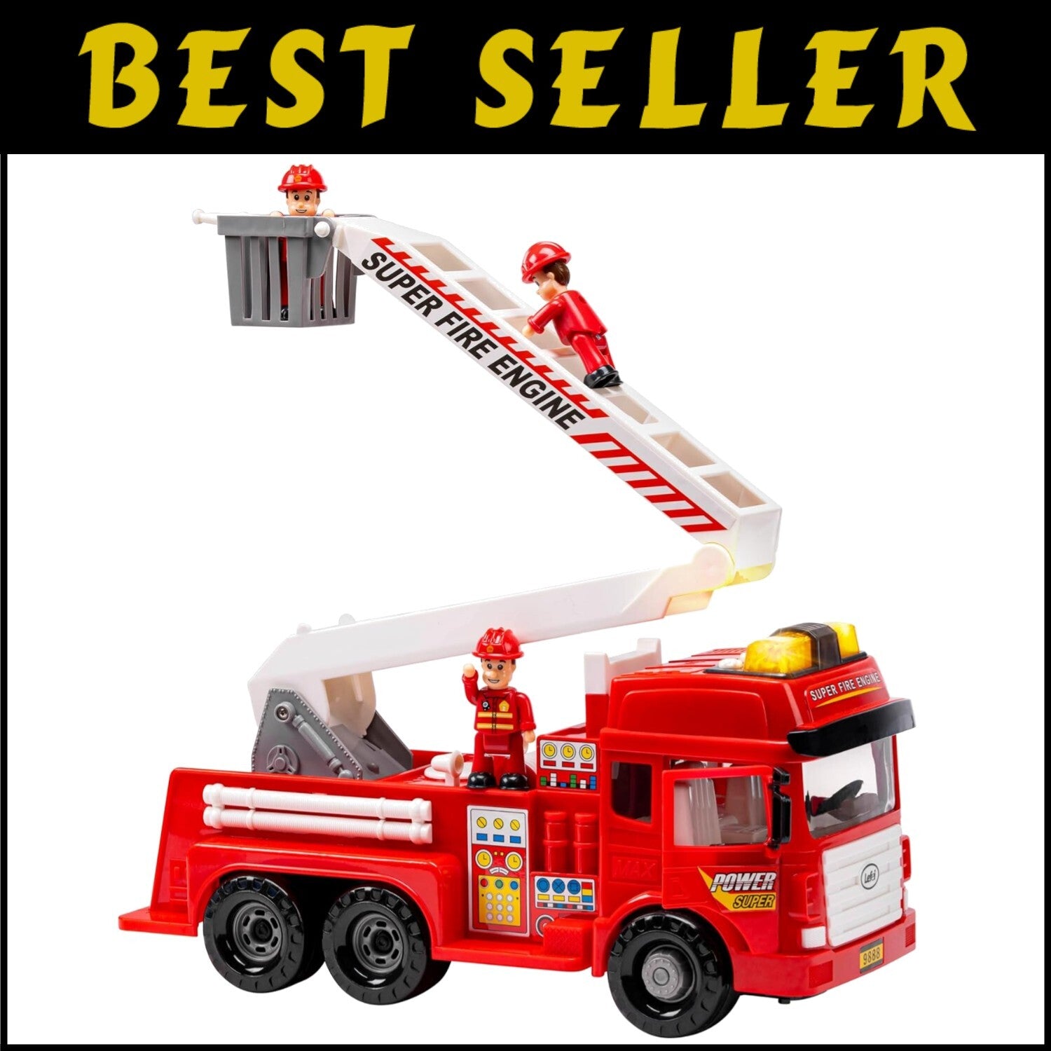 Durable Fire Truck with Lights, Sounds & Bonus Card Game - Perfect Gift for Kids