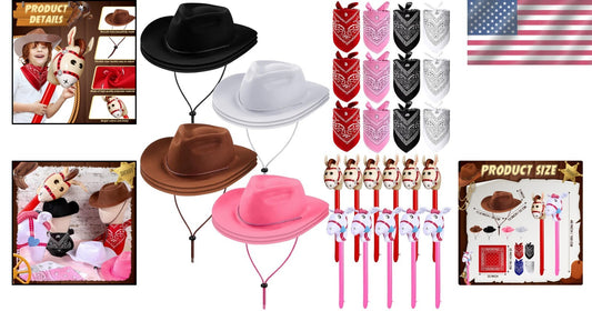 Fun Cowboy Costume Set - 36 Pcs of Hats, Bandanas & Inflatable Stick Horses