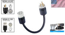 Load image into Gallery viewer, Premium 220V-250V to 110V-125V Electrical Plug Adapter, 20A Capacity, 10AWG