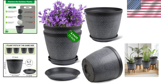 15-Inch Stylish Gray Planters with Trays - Perfect for Indoor & Outdoor Plants