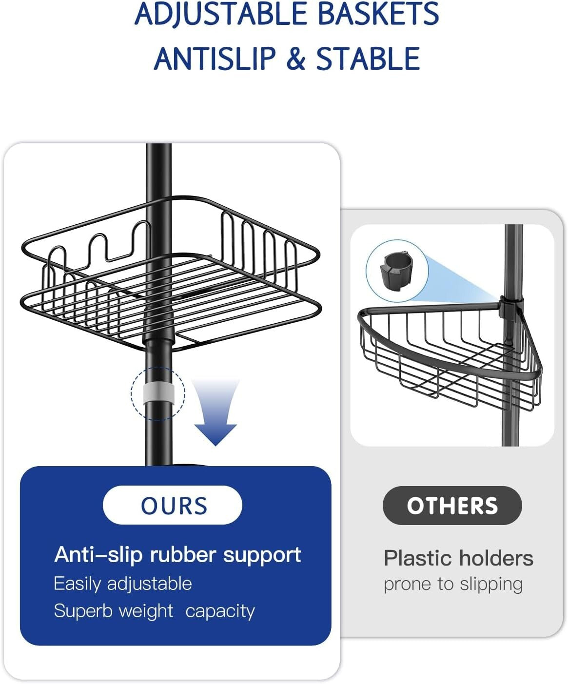 Durable Rust-Resistant Shower Organizer - Freestanding Tension Pole Caddy 113 In