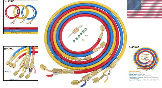 60-Inch Durable R410A Refrigerant Charging Hose Kit with High Pressure Safety