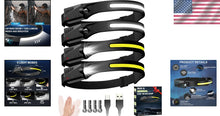 Load image into Gallery viewer, Waterproof 4-Pack Rechargeable Headlamps with Motion Sensor &amp; 30° Wide Beam