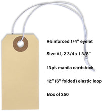 Load image into Gallery viewer, Elastic String Manila Tags - 500 Premium Quality 2 3/4” x 1 3/8” Shipping Labels