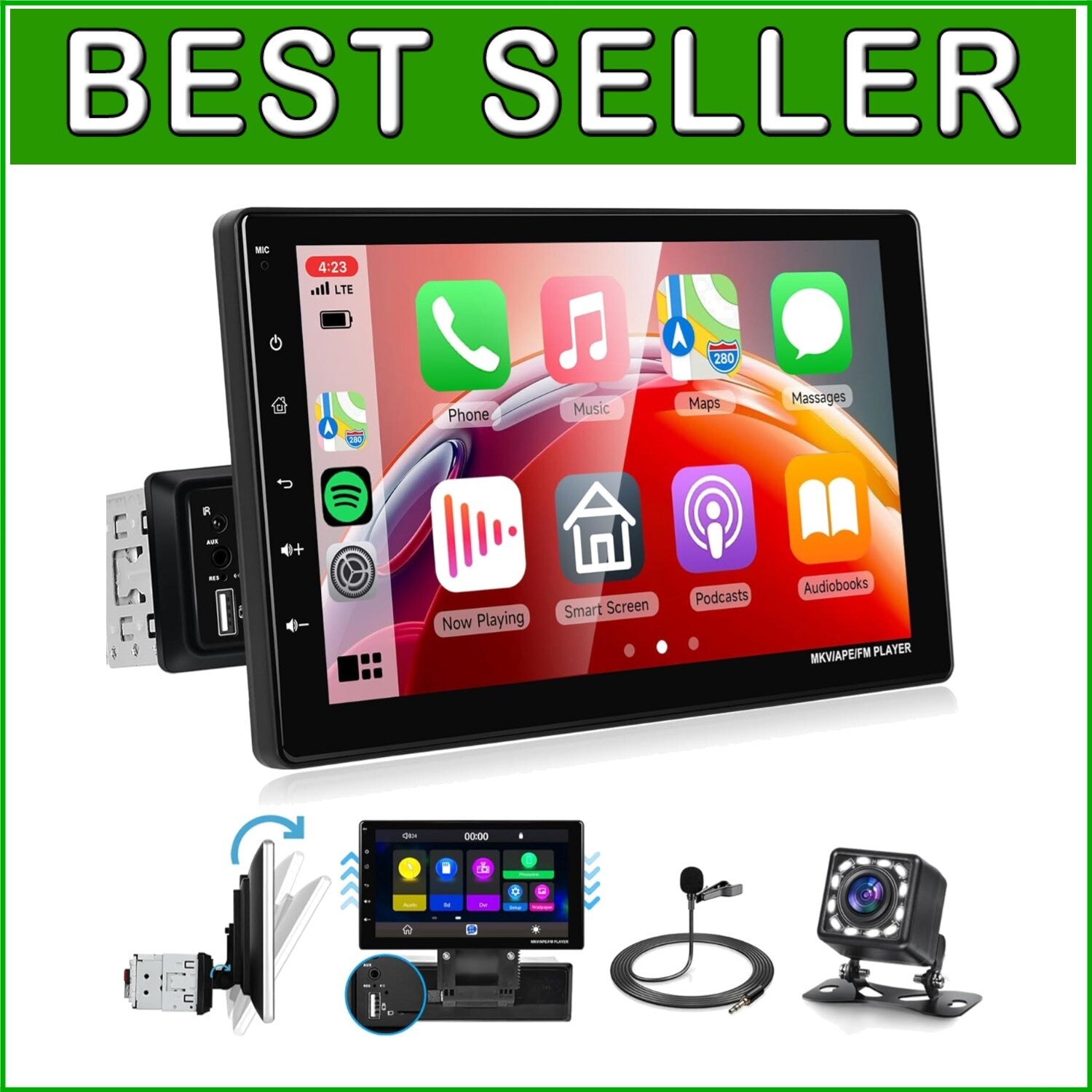 Detachable Touchscreen Car Multimedia Player with Bluetooth & Backup Camera