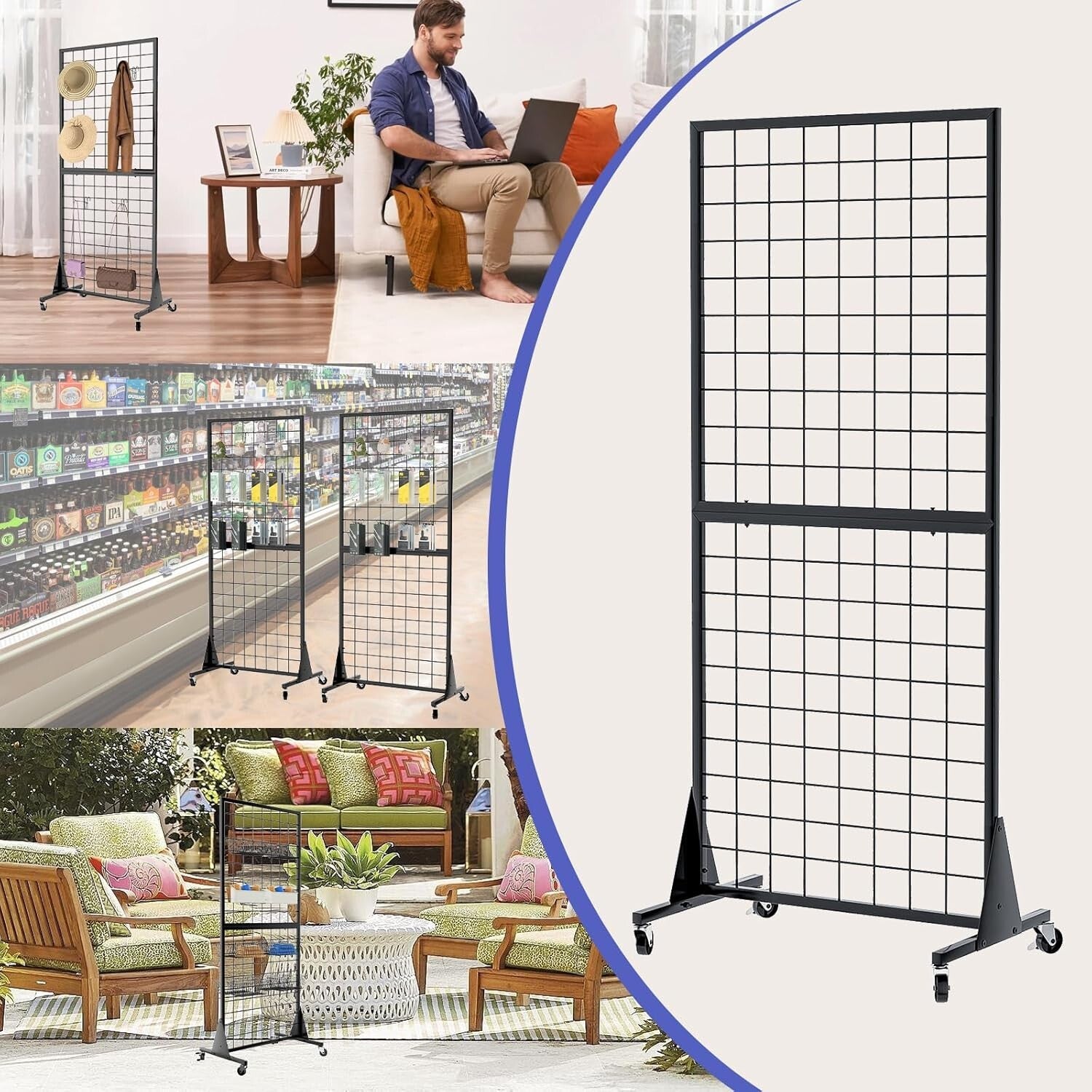 4-Pack Heavy-Duty Gridwall Display Stands with Triangle Base - Retail Essential