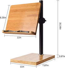 Load image into Gallery viewer, Height &amp; Angle Adjustable Bamboo Book Holder with Page Clips - 11 x 8 Inches