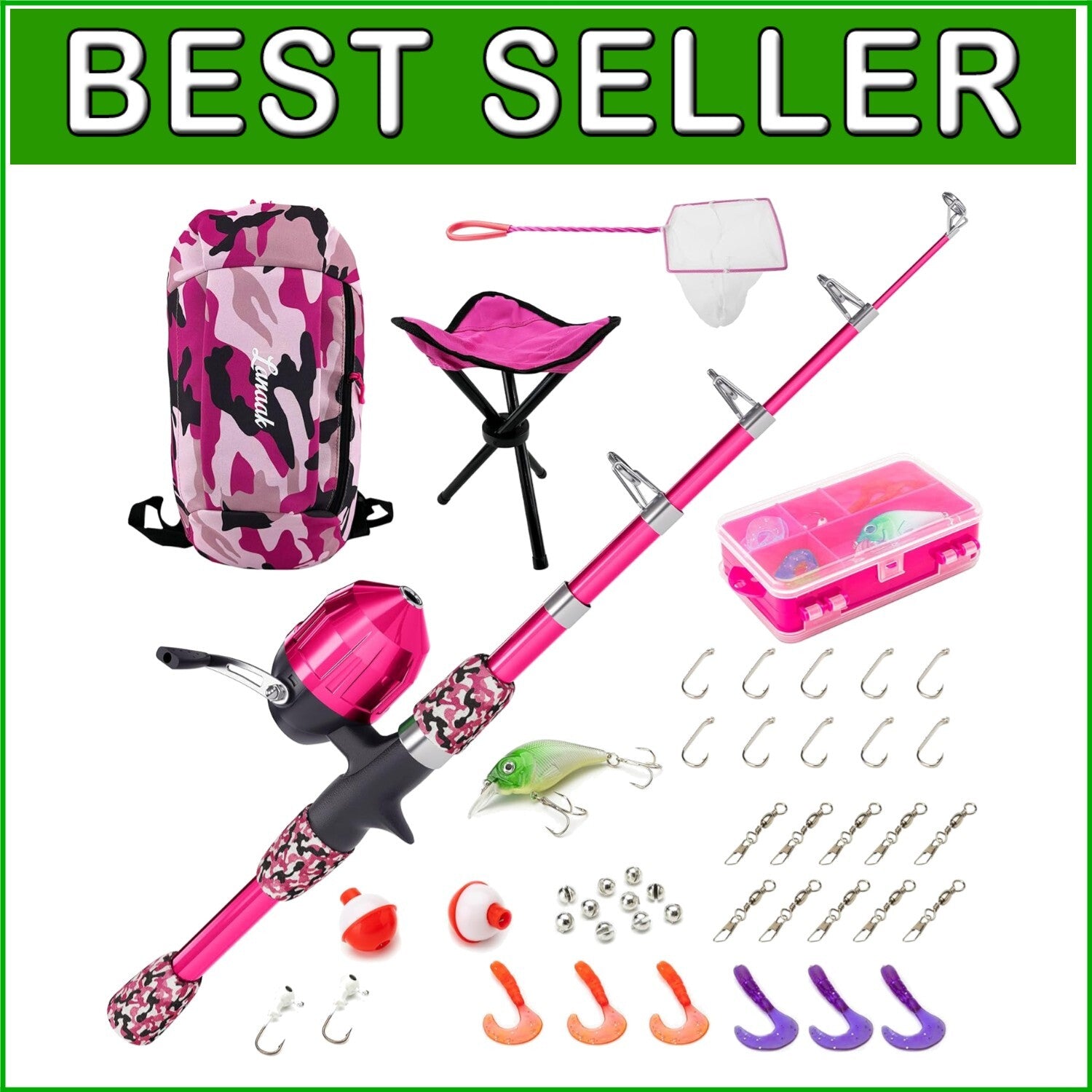 Beginner's Camo Pink Fishing Rod Kit - 65 Inch Telescopic Gear for Kids