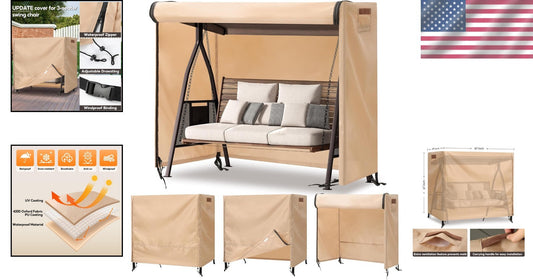 Elegant Beige Waterproof 3-Seat Swing Cover with UV Protection & Storage Bag