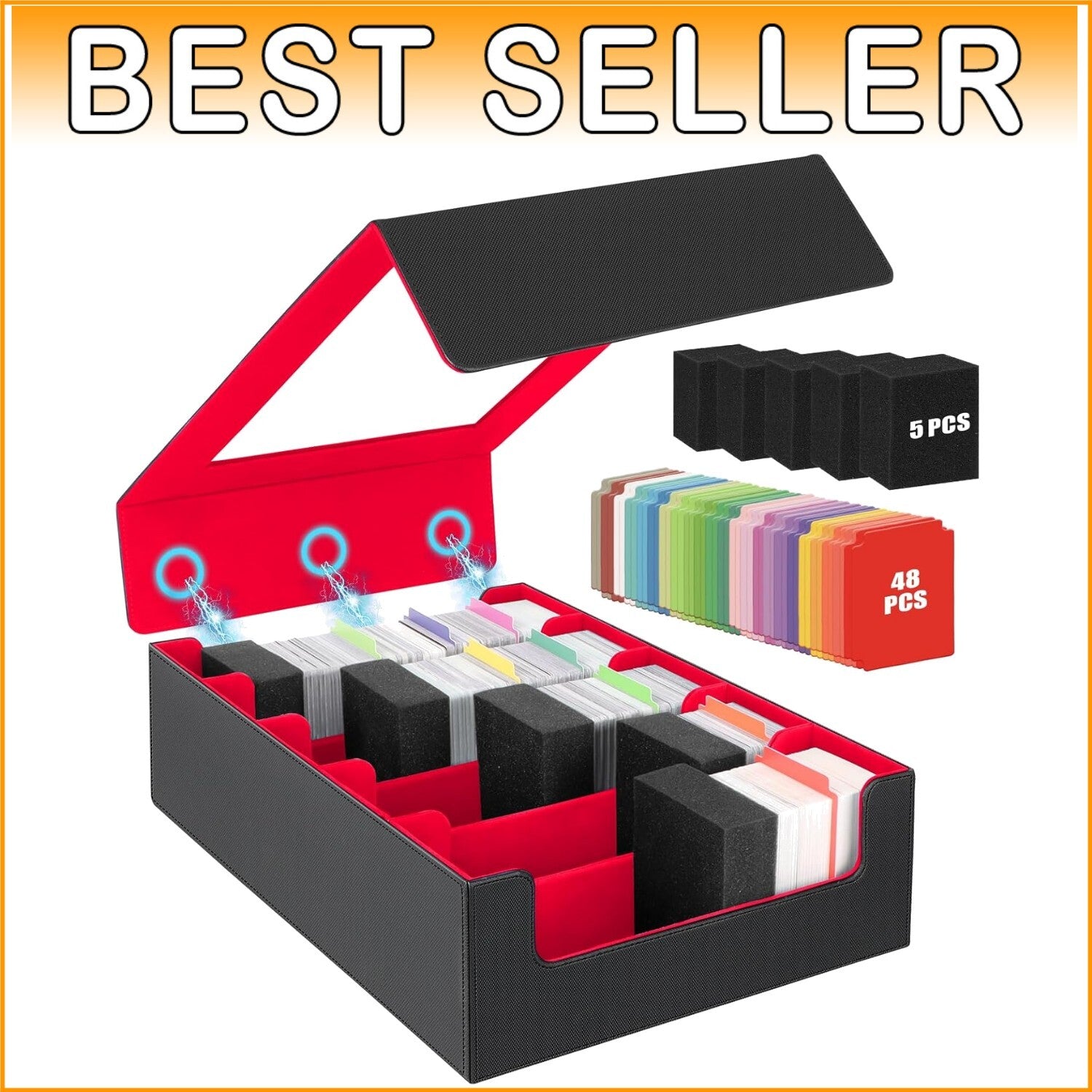 Elegant 3900+ Card Storage Box with 48 Dividers, Magnetic Closure & Foam Support