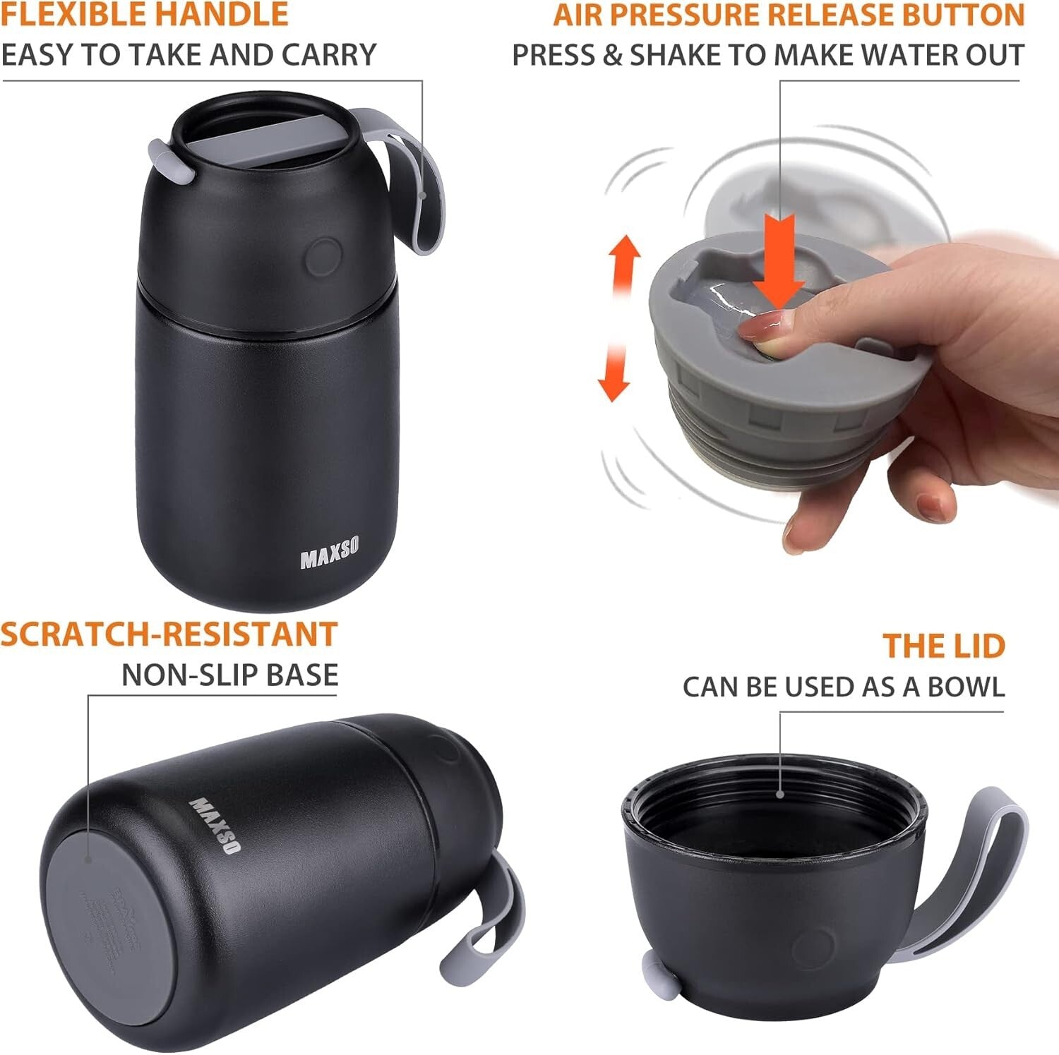 2-Pack Vacuum Insulated Food Jars - Black Thermal Lunch Containers for Travel