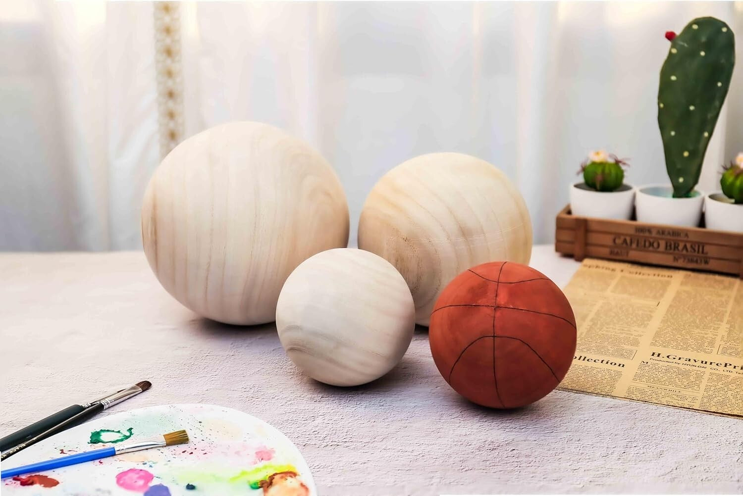 7-Inch Natural Wood Craft Balls - Perfect for DIY Decor & Projects (Set of 2)