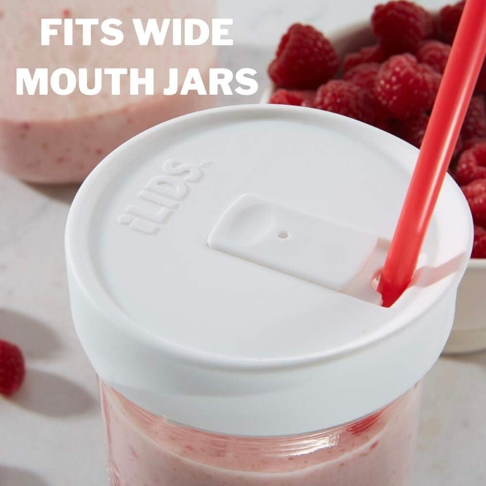 Durable Plastic Mason Jar Drink Lids, Classic Colors, Dishwasher Safe - 6 Pack