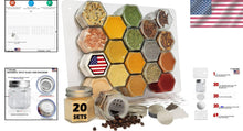 Load image into Gallery viewer, Magnetic Airtight Spice Jar Set - 20 Hexagonal Glass Containers with Labels