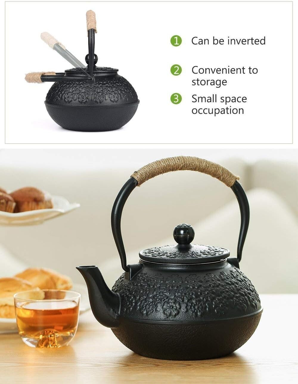 Handcrafted 1200ml Cast Iron Teapot with Enamel Interior for Flawless Brewing