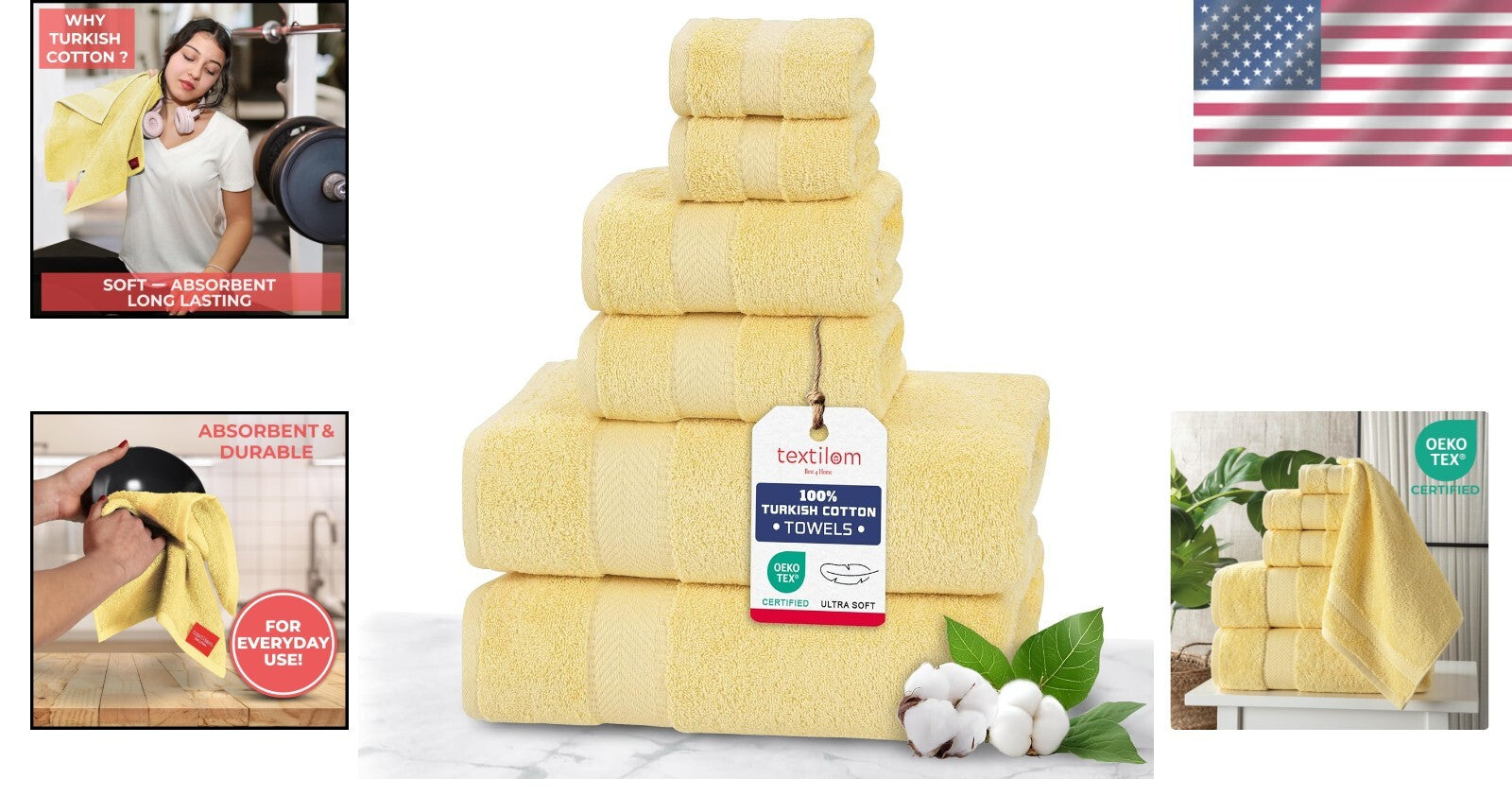 Ultra-Soft 100% Turkish Bath Towel Set - 6 Pcs Includes Hand & Washcloths