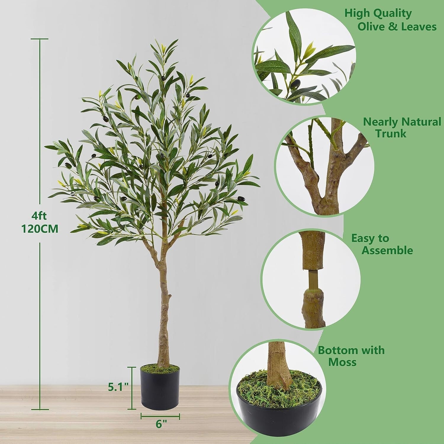 4ft Tall Artificial Olive Tree in Seagrass Basket - Perfect Indoor/Outdoor Decor