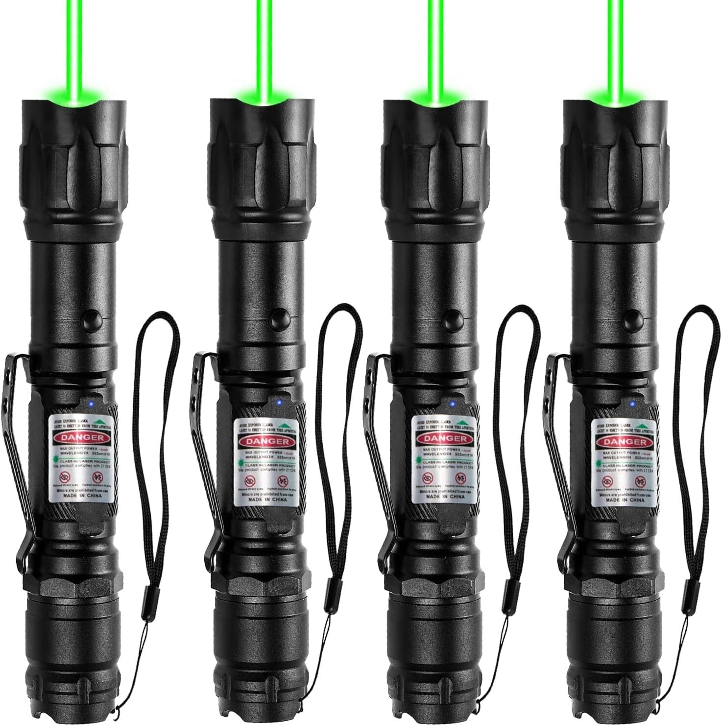 Long-Distance Green Beam Flashlights - 4 Pack Rechargeable for Outdoors/Office