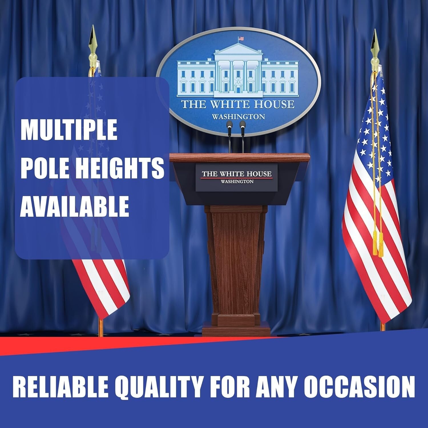 8ft Indoor Flag Pole Kit with Elegant Gold Base - Customizable Designs Available